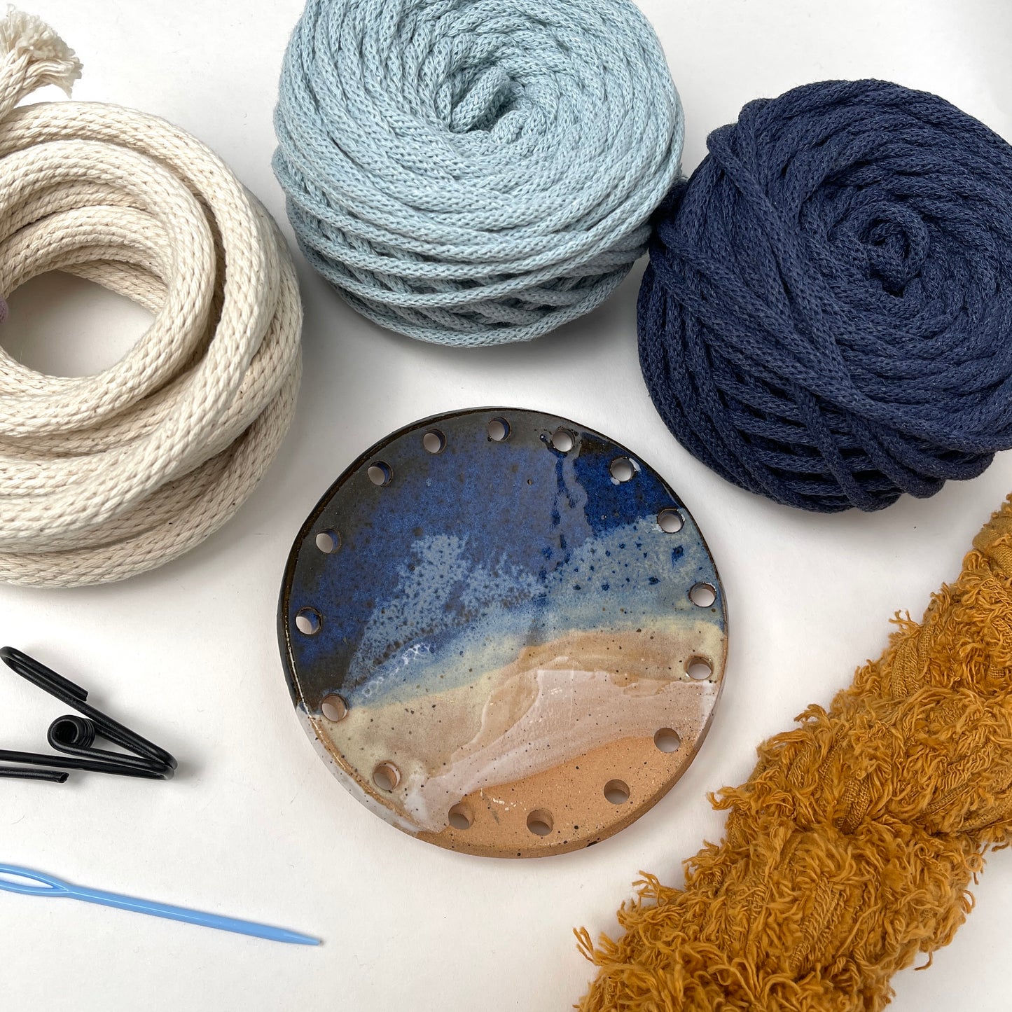 Coiled Basket Bundle with 6-inch Curved Ceramic Base