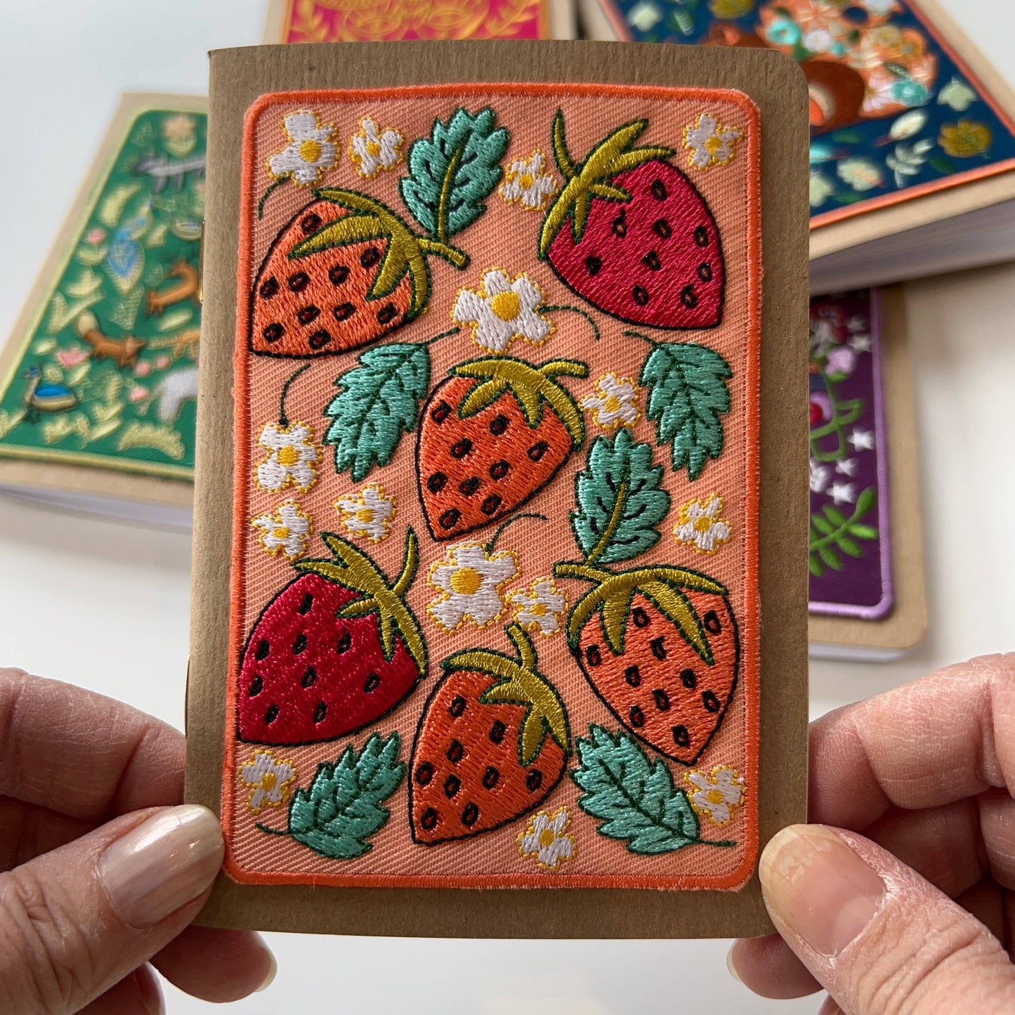 Strawberries Embroidery Pocket Notebook