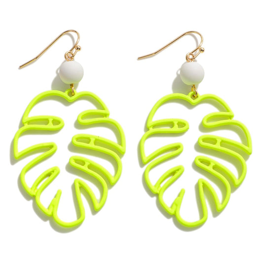 Smooth Coated Metal Monstera Leaf Drop Earrings