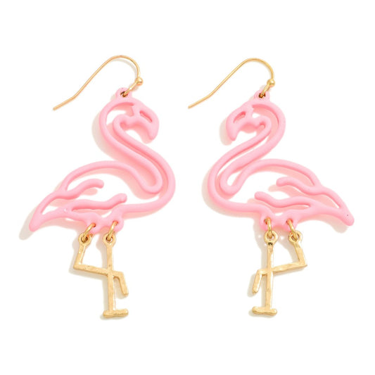 Metal Base Coated Flamingo Outline Drop Earrings