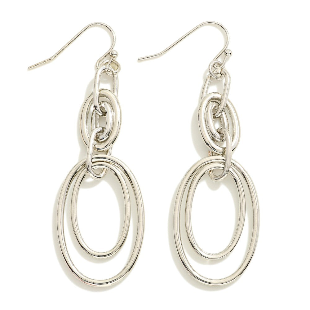 Linked Layered Stretched Metal Hoop Drop Earrings