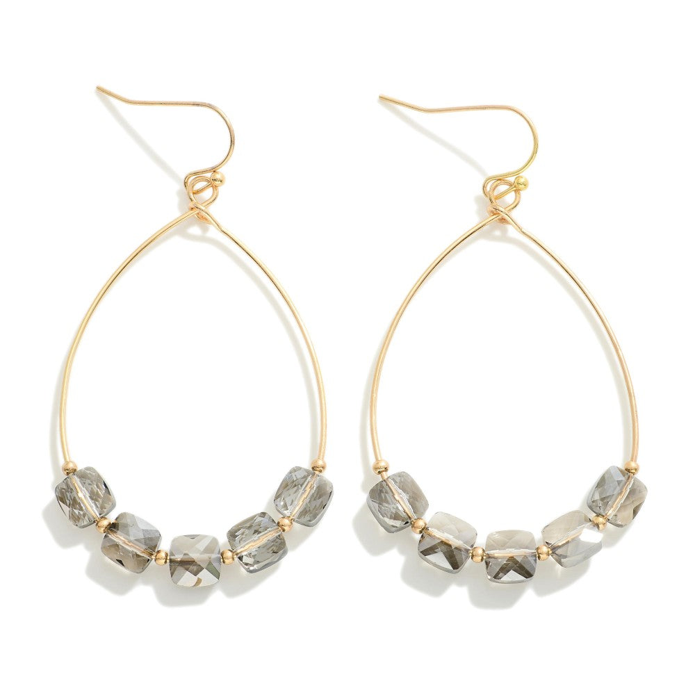 Metal Wire Teardrop Drop Earrings with Glass Crystal Beads