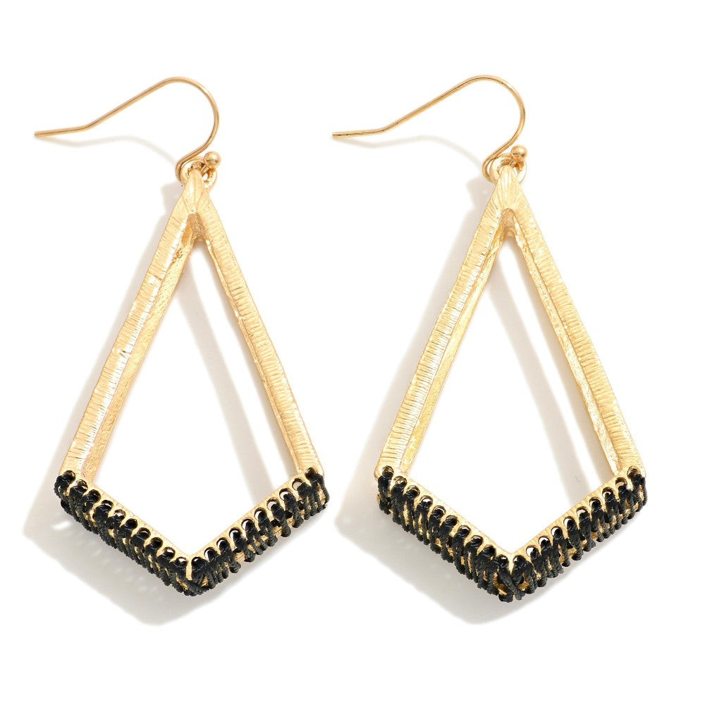 Gold Tone Diamond Frame Drop Earrings