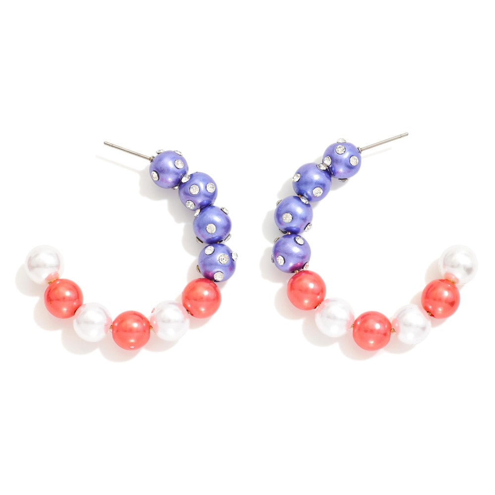 Red, White, and Blue Beaded Hoop Earrings