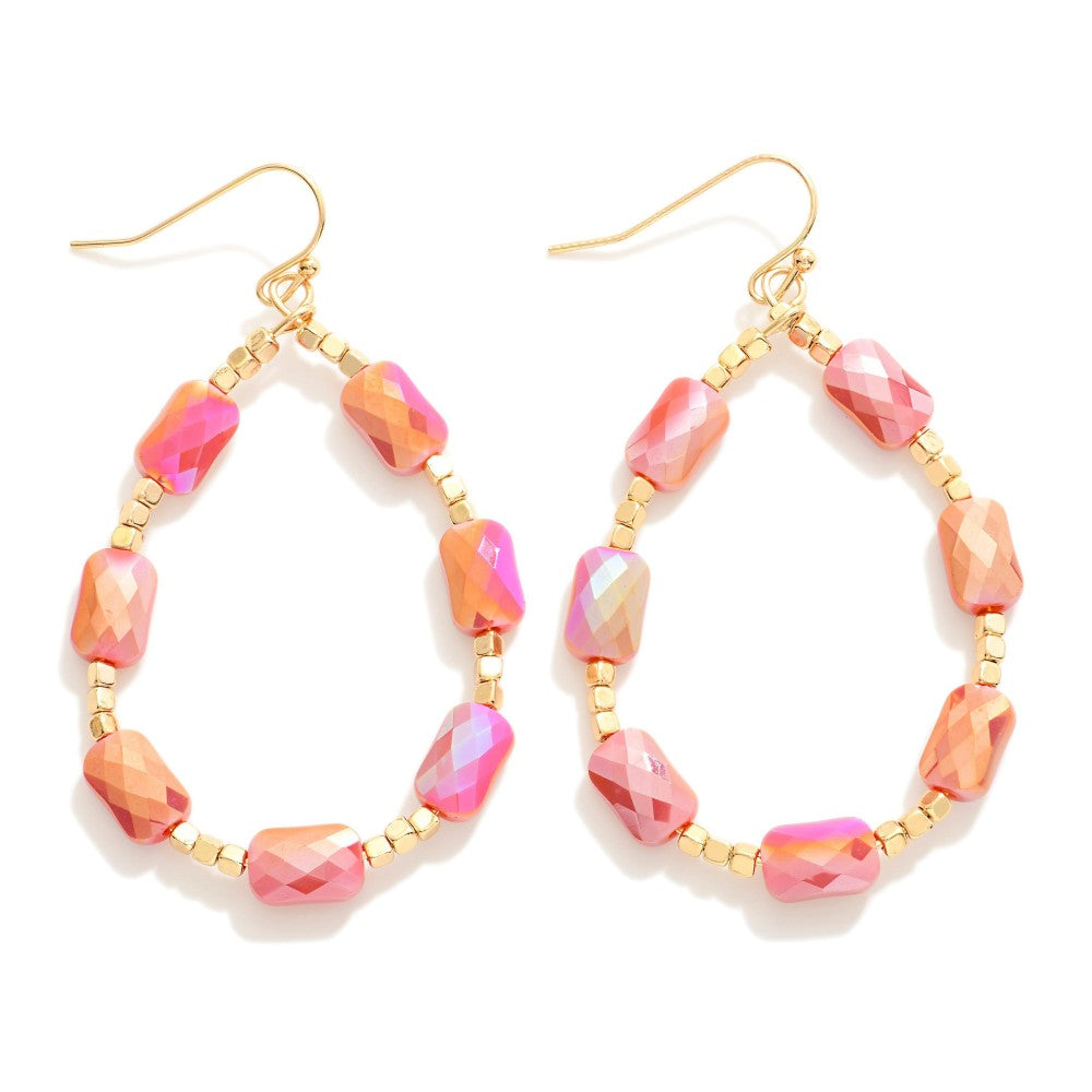 Cushion Cut Beaded Loop Drop Earrings