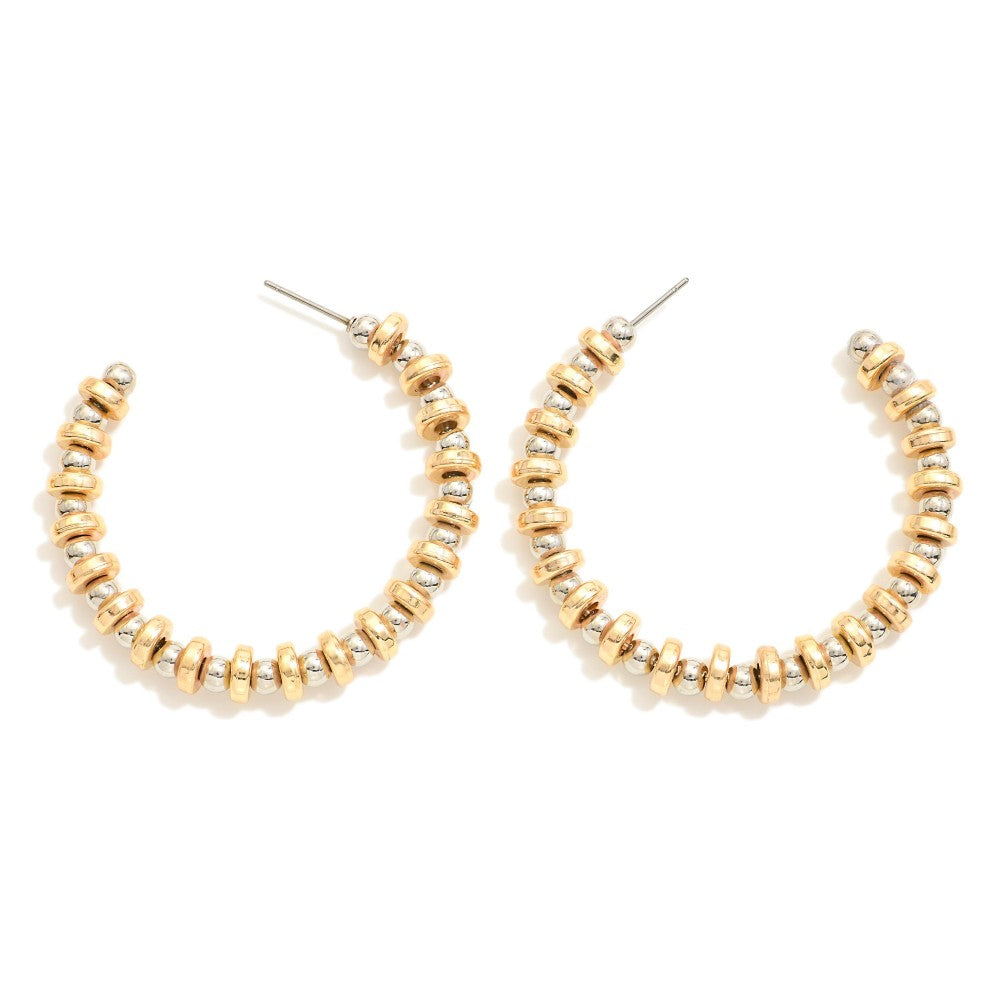 Metal Tone Beaded Hoop Earrings