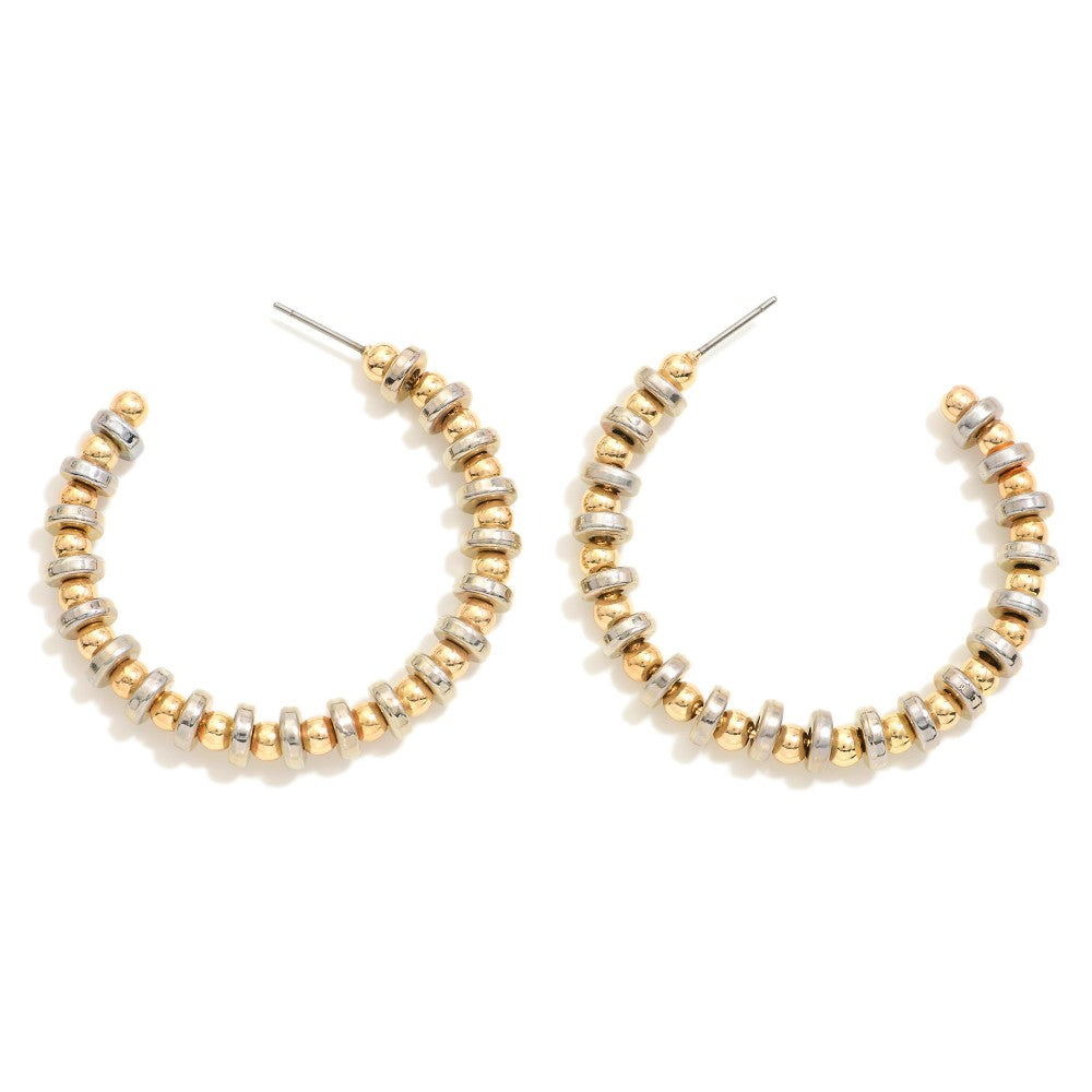 Metal Tone Beaded Hoop Earrings