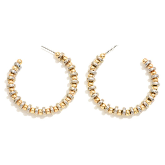 Metal Tone Beaded Hoop Earrings