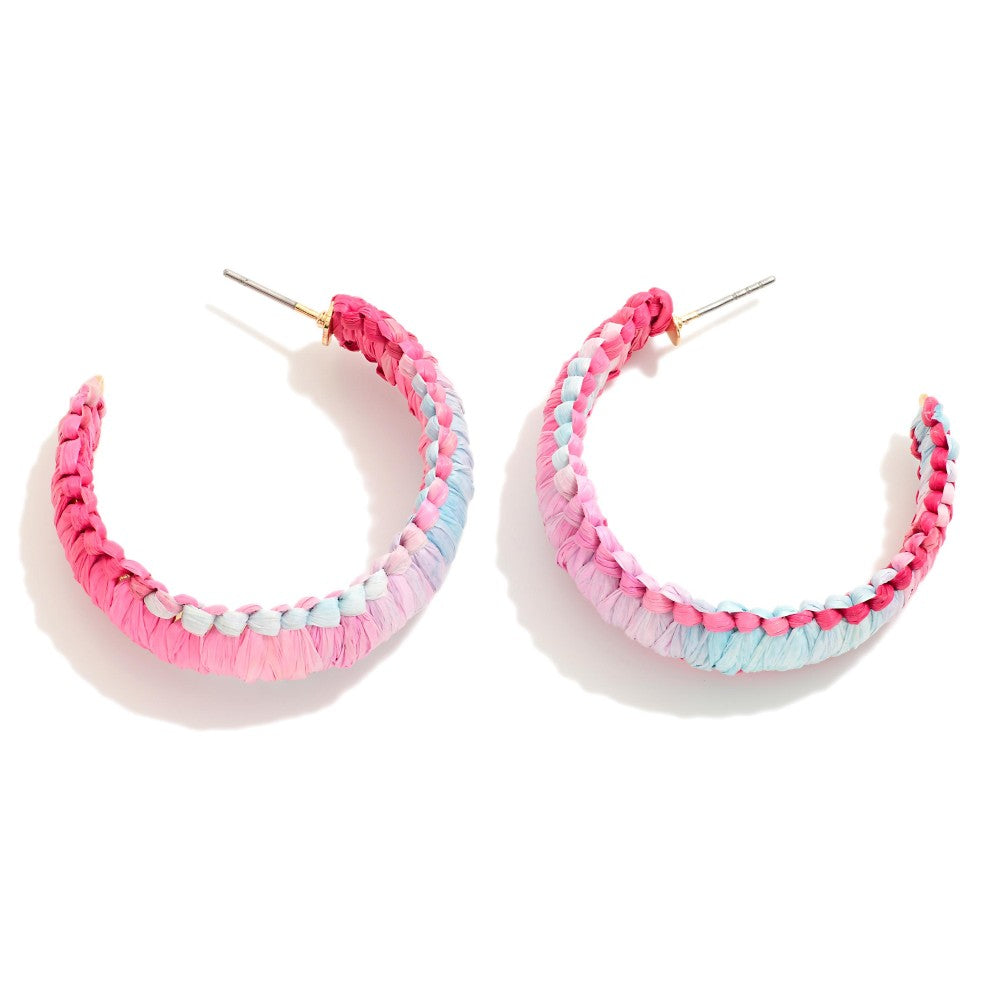 Gradient Raffia Wrapped Hoop Earrings