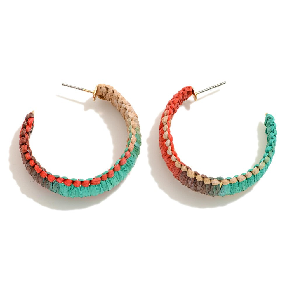 Gradient Raffia Wrapped Hoop Earrings