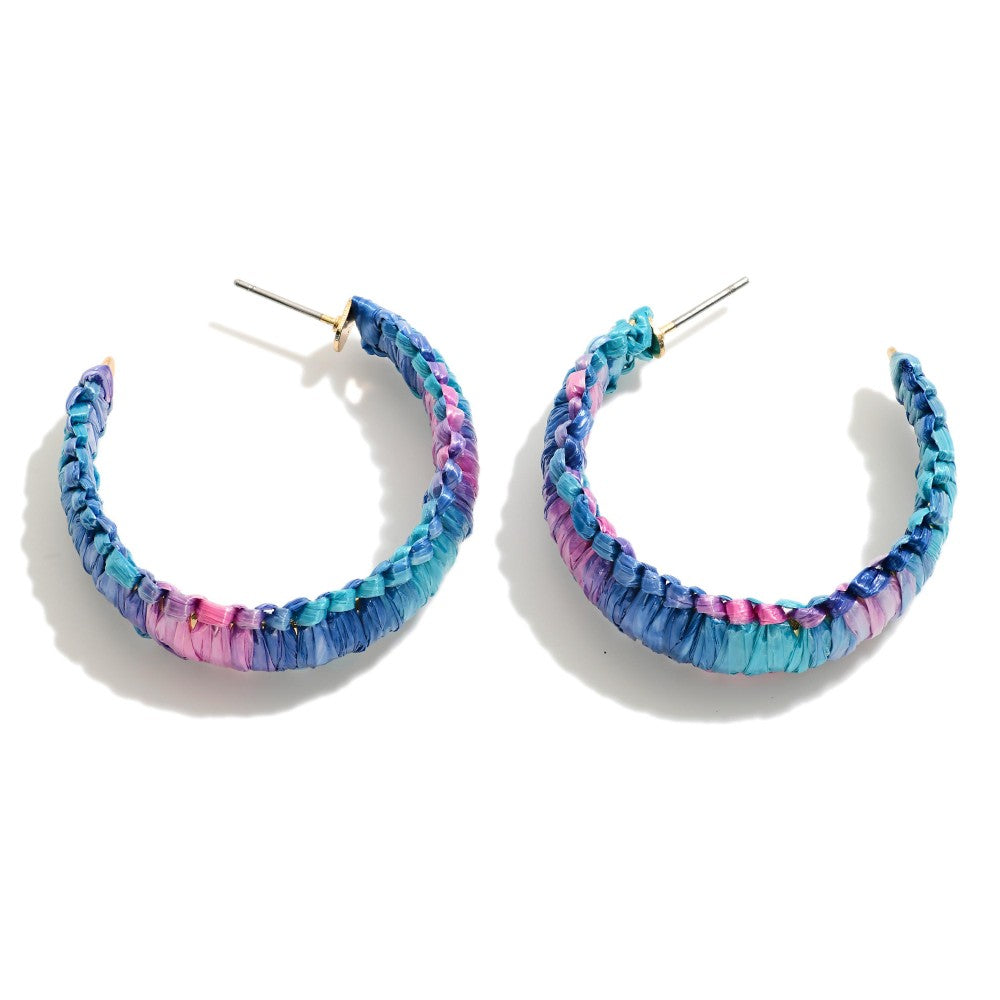 Gradient Raffia Wrapped Hoop Earrings