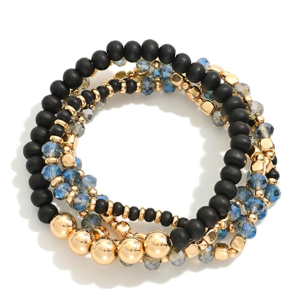 Black, Blue and Gold Set of Four Bracelets