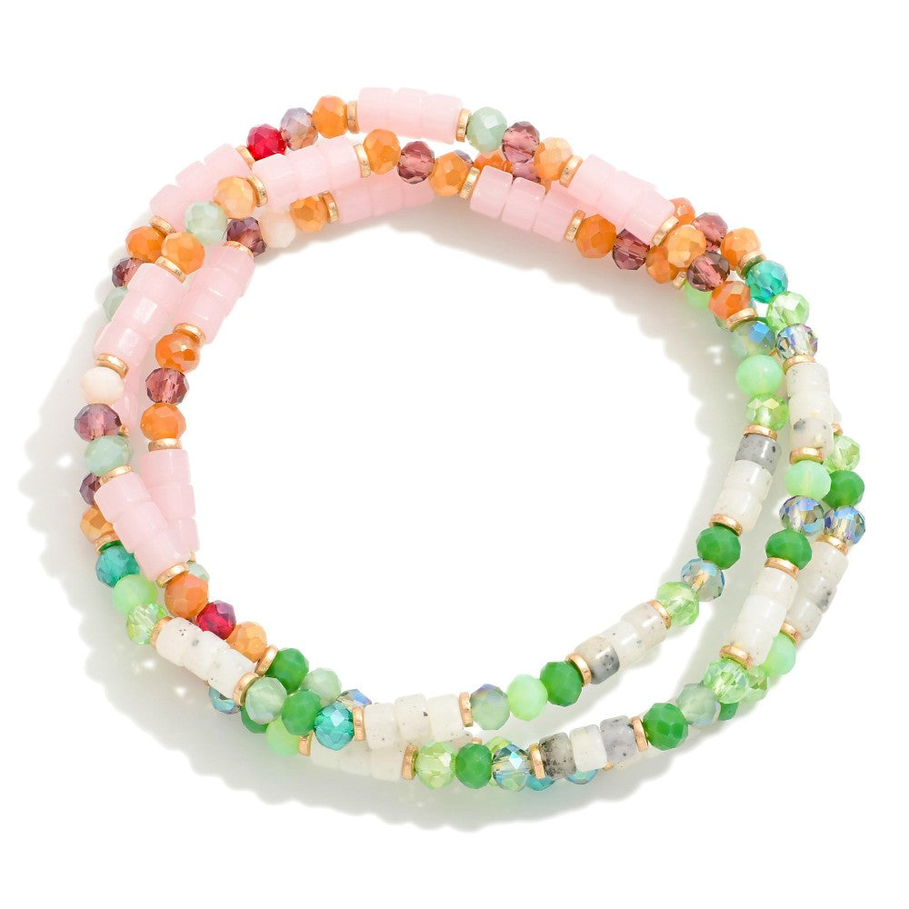 Mixed Glass Beaded Stretch Bracelets