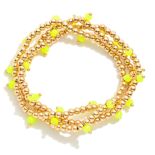 Set of Three Gold Tone Beaded Stretch Bracelets