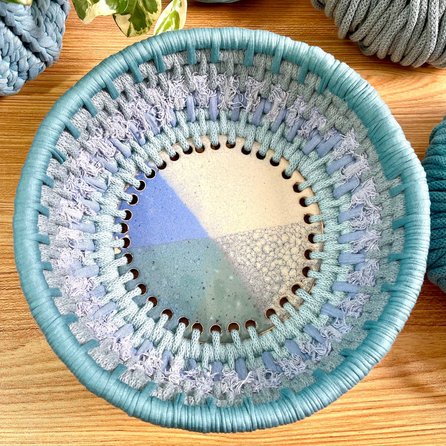 Coiled Basket Bundle with Ceramic Base