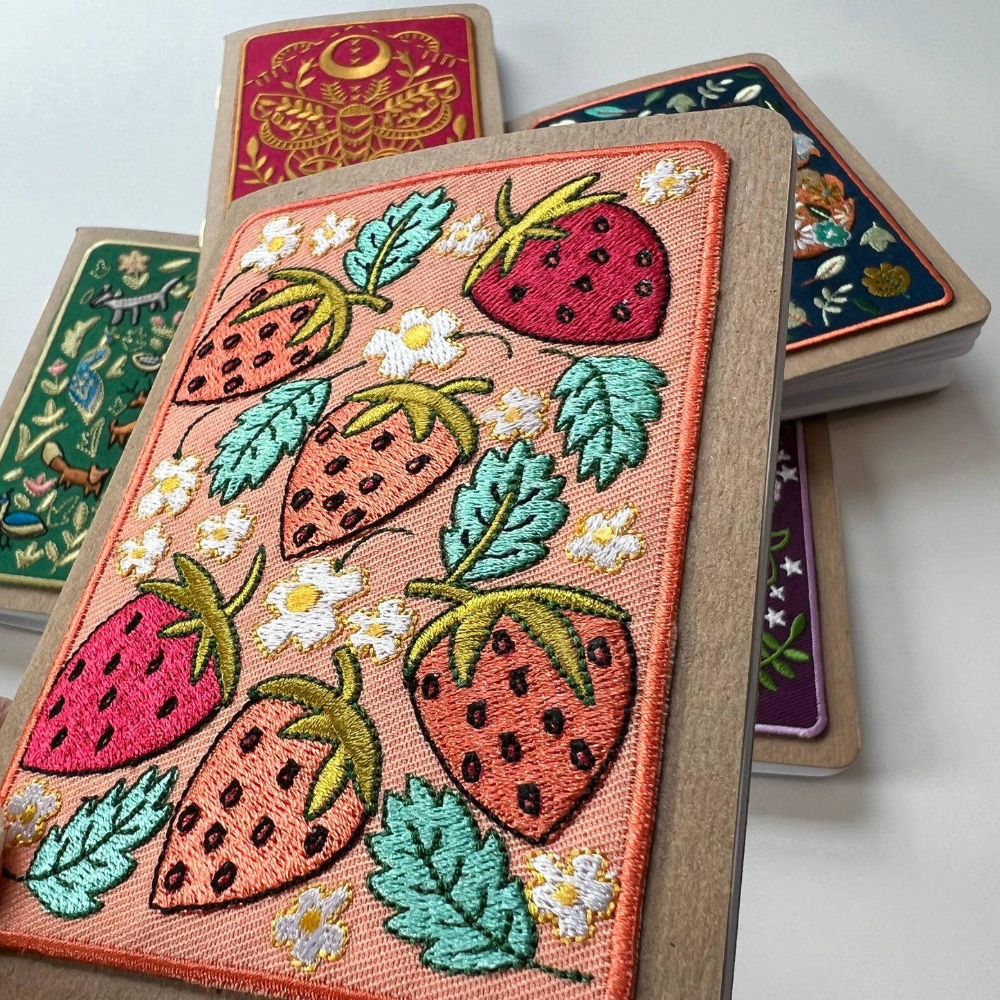 Strawberries Embroidery Pocket Notebook