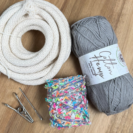 Cotton and Hemp Ribbon Yarn Coiled Basket Kit
