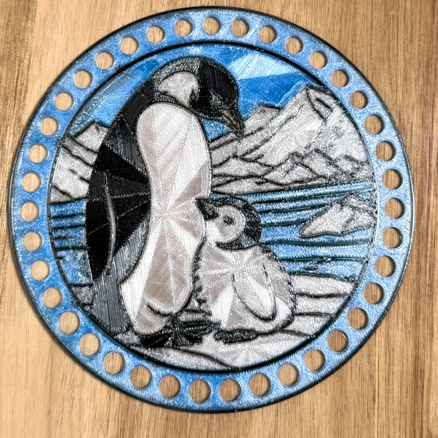 Stained Glass Penguins Base for Basket Making