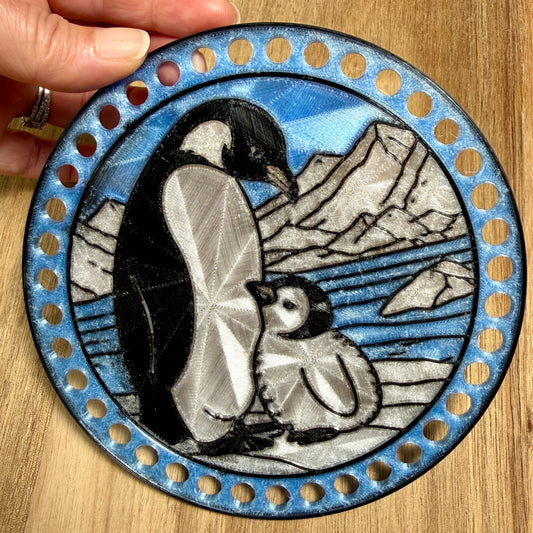 Stained Glass Penguins Base for Basket Making