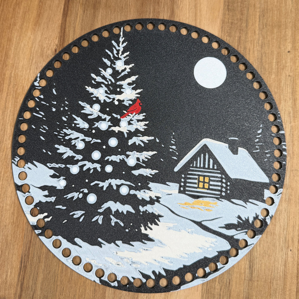 Winter Night with Cardinal Base for Basket Coiling and Crochet 10"