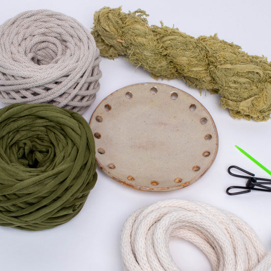 Coiled Basket Bundle with 6-inch Curved Ceramic Base
