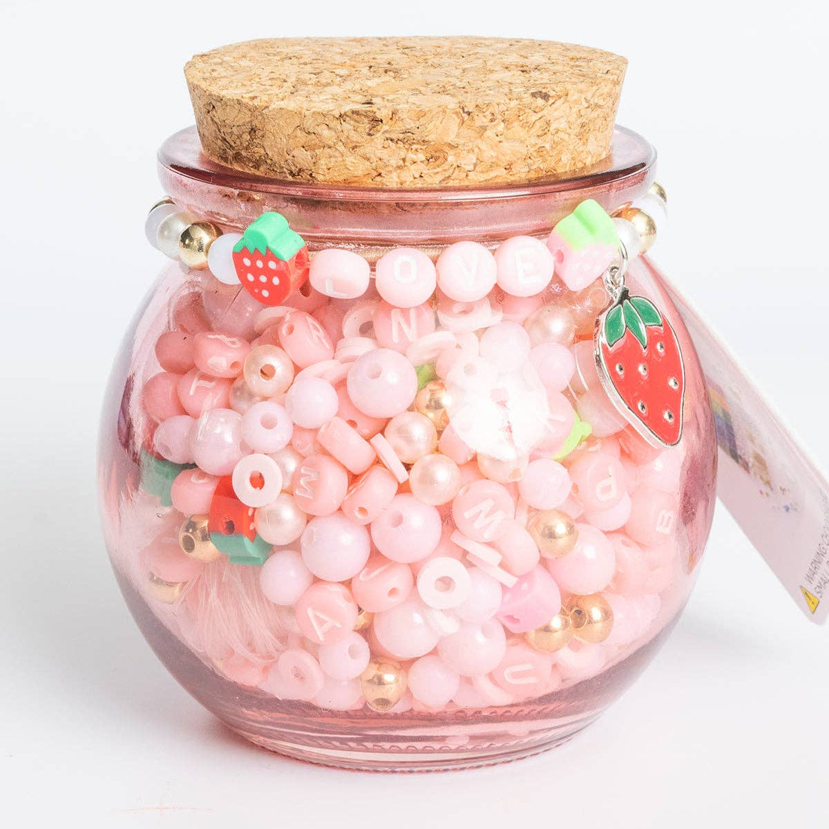 Short & Sweet Pink Letter and Red Strawberry Charm Mini Pink DIY Bead Jar