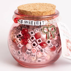 Short & Sweet Block Letter and Pave Bow Charm Mini Pink DIY Bead Jar